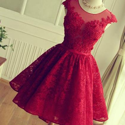 A-line Short Red Lace Homecoming Dress