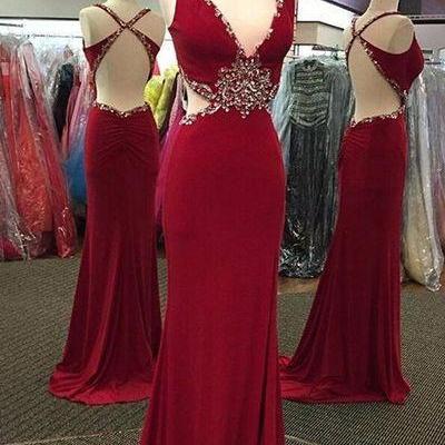 Red Prom Dresses,backless Prom Dress,long Prom..