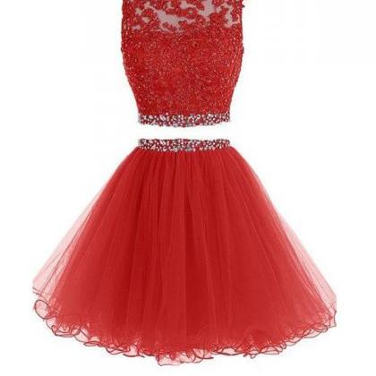 Two Pieces Prom Dresses Applique Short Homecoming..