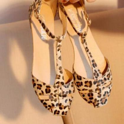 Leopard Print T-strap Sandal Flats