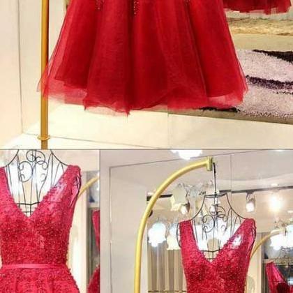 Low Back Homecoming Dresses With Lace,short Red..