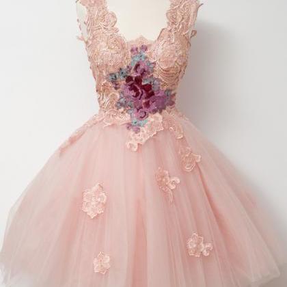 Glamorous A-line V-neck Pink Tulle Homecoming..