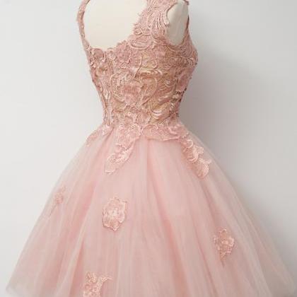 Glamorous A-line V-neck Pink Tulle Homecoming..