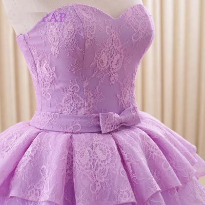 Lilac Prom Dresses Sweetheart Sweep Lace Edge..