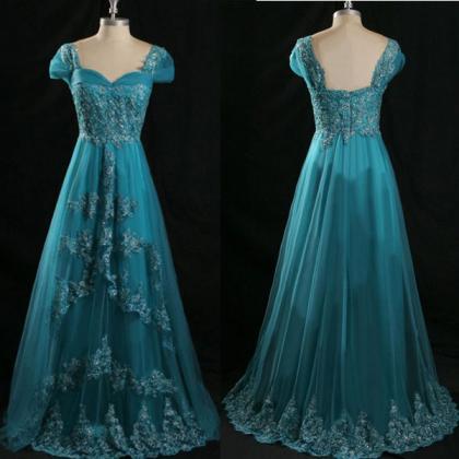 Long Prom Dress, Lace Prom Dress, Blue Prom Dress,..