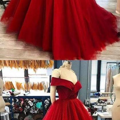 Red V Neck Tulle Long Prom Gown, Evening Dress..