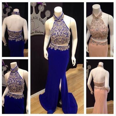 Long Prom Dress, Two Pieces Prom Dress, Halter..