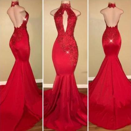Sexy Halter Mermaid 2018 Prom Dress Long With Lace..