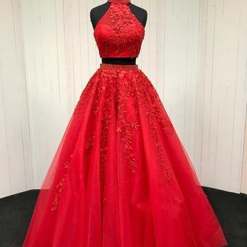 Charming Two Piece Prom Dress, Sexy Beaded..