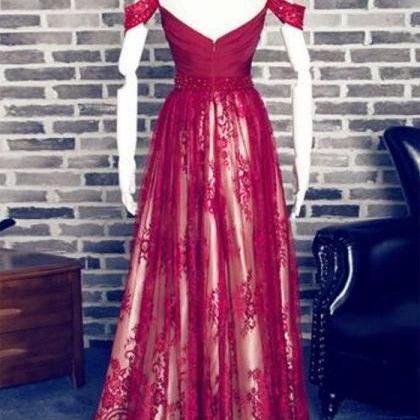 Sexy Off Shoulder A Line Lace Prom Dresses For..