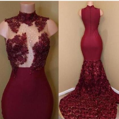 Burgundy Lace Prom Celebrity Dresses With Major..