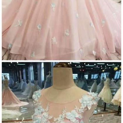 Floral Prom Dresses Pink Color With Handmade..