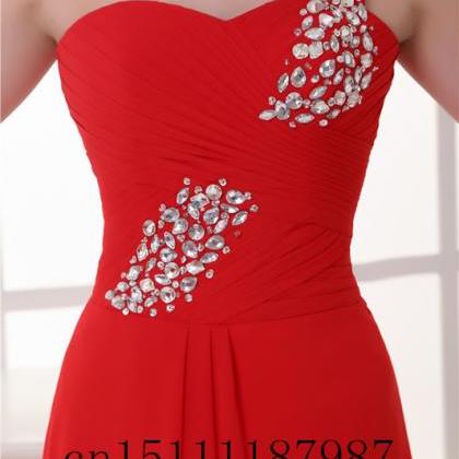 Red Shoulder Evening Dress Fashion Bridesmaid..