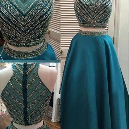 2016 Long Beading A-line Prom Dresses,modest Two..