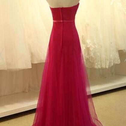 Custom Made Rose Red Tulle Long Prom Dress With..