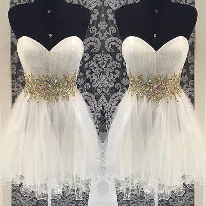A Line Short Jixin Ling White Prom Dresses,..