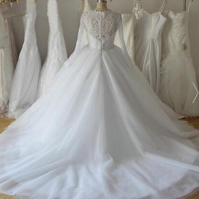 Real Photo Long Sleeves Lace Ball Gowns Wedding..