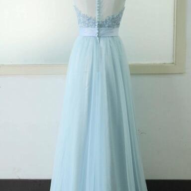 Sleeveless Tulle Party Dress Light Blue Lace..