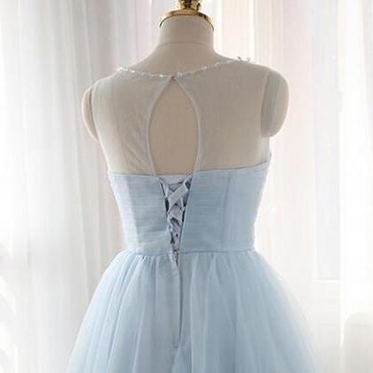 Simple Baby Blue Short Tulle Homecoming Dresses,..