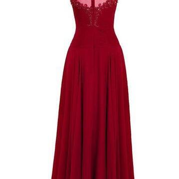Long Chiffon Evening Dress Featuring Floral Lace..