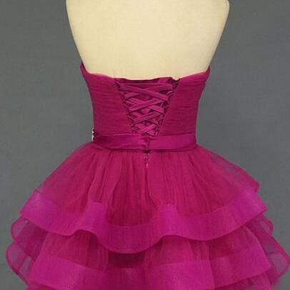 Pink Ball Gown Sweetheart Tulle Homecoming Dress..