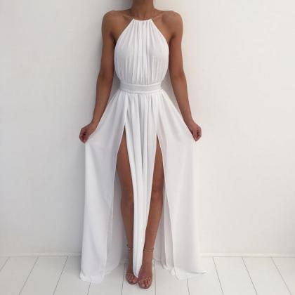 A-line Backless Long White Prom Dress For Teens, Evening Dress on Luulla