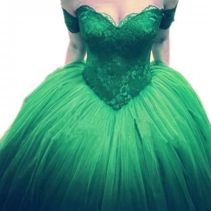 Prom Dress,modest Prom Dress,green Lace Sweetheart..