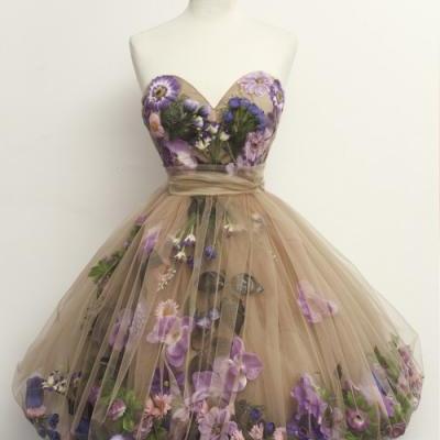 Glamorous A-Line Sweetheart Vintage Style Homecoming Dress with Flowers