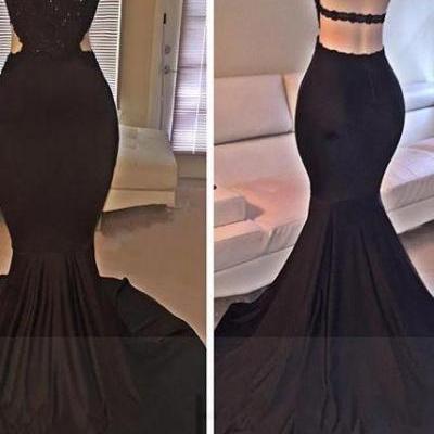 2016 Appliques and Lace Prom Dresses, Floor-Length Prom Dresses, Sexy Prom Dresses, Sheath Prom Dresses, Long Sleeve Backless Evening Dresses