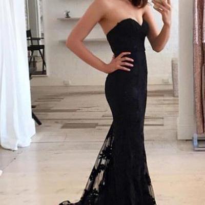 Mermaid Prom Dresses,Black Lace Prom Dress,Prom dress,Modest Evening Gowns