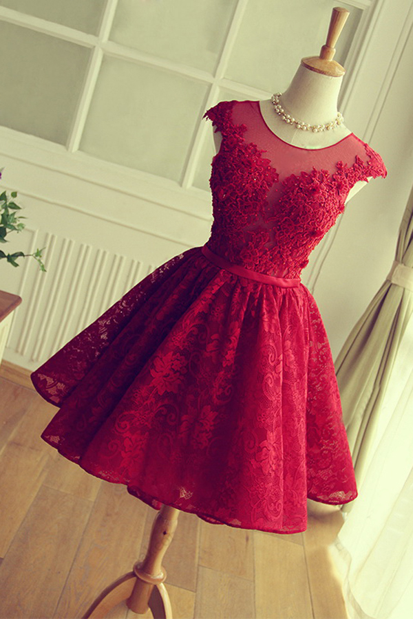 red lace a line dress