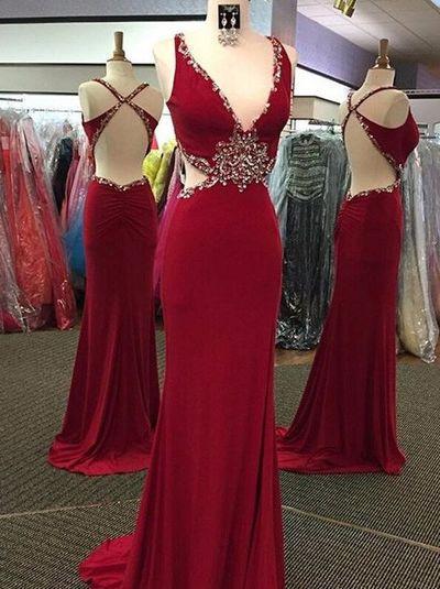 Red Prom Dresses,backless Prom Dress,long Prom Dress,sexy Prom Dress,charming Beaded Evening Dress
