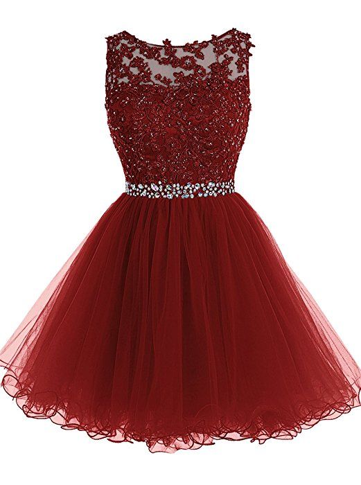 Tideclothes Short Beaded Prom Dress Tulle Applique Homecoming