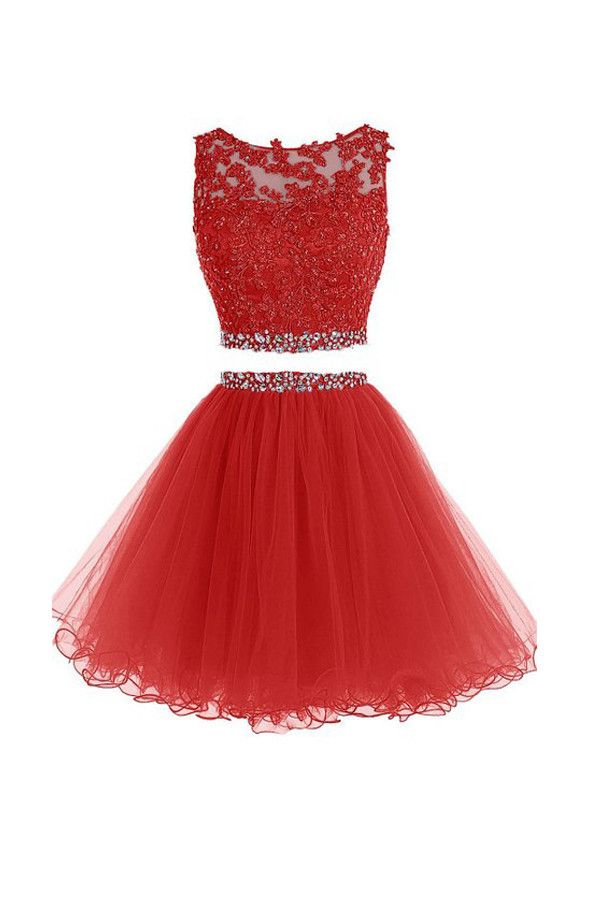 Two Pieces Prom Dresses Applique Short Homecoming Dresses Pg036