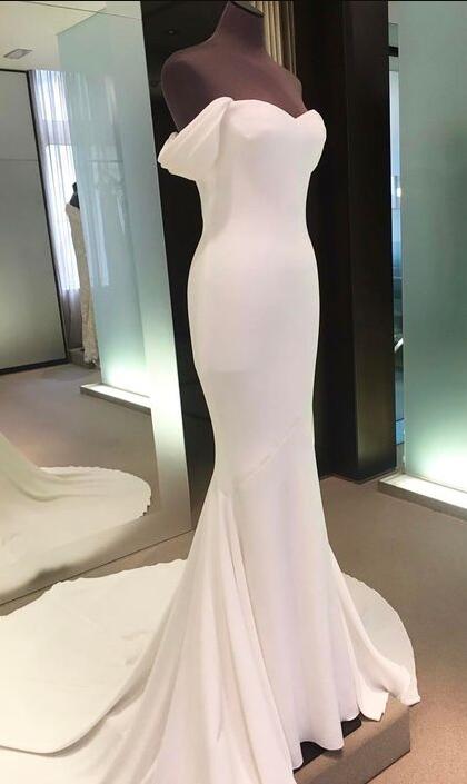 Off Shoulder Backless Wedding Dress 2025, White Prom Dress,mermaid Long Prom  Dress,spandex Eve on Luulla