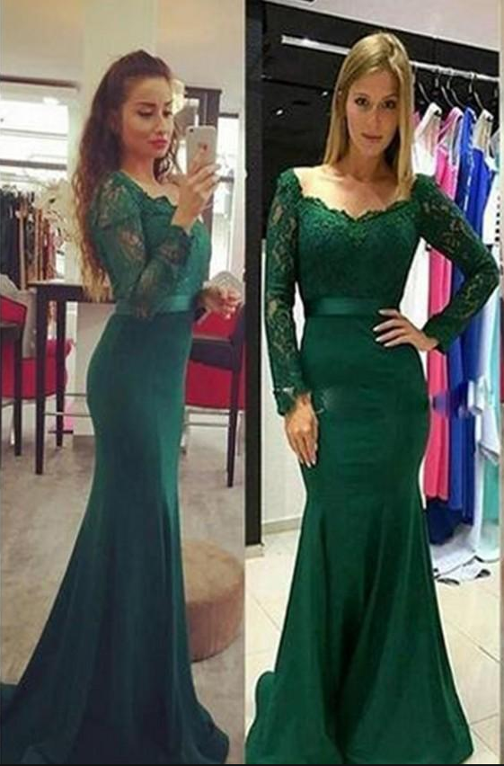 green lace formal dress