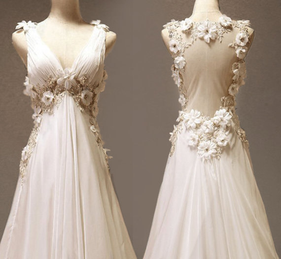 Custom Made A-line V-neck Neckline Court Train Wedding Dress Custom Long Wedding Dress Bridal Dresses