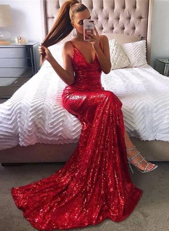 red mermaid sequin dress