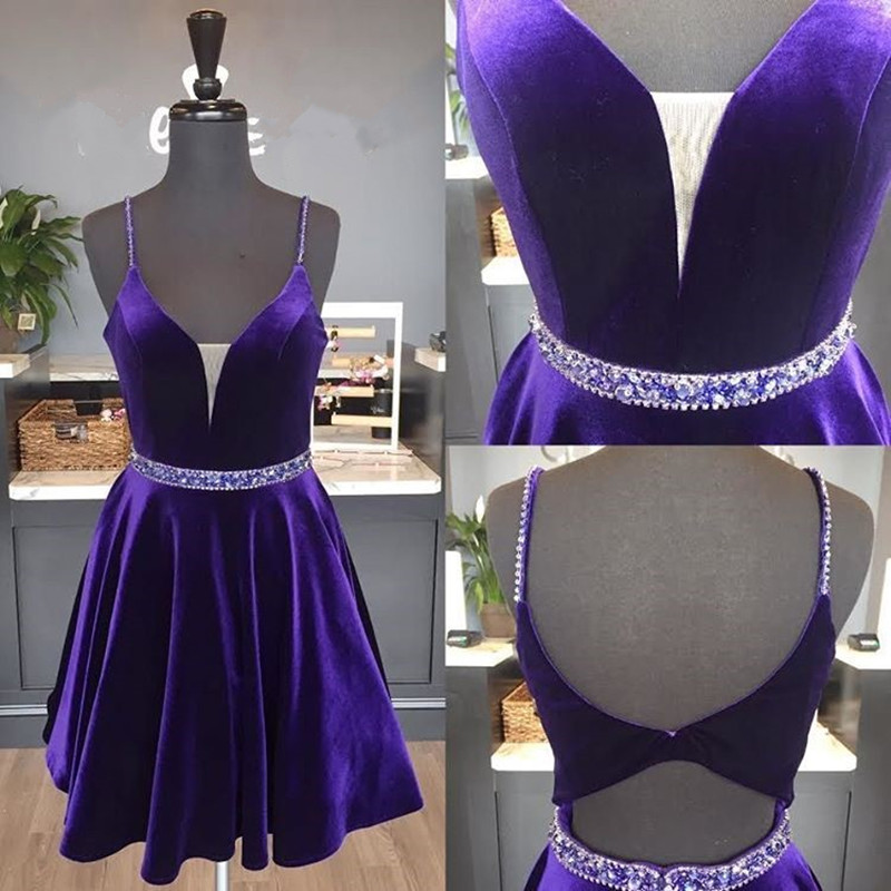 Straps Short Purple Homecoming Dress