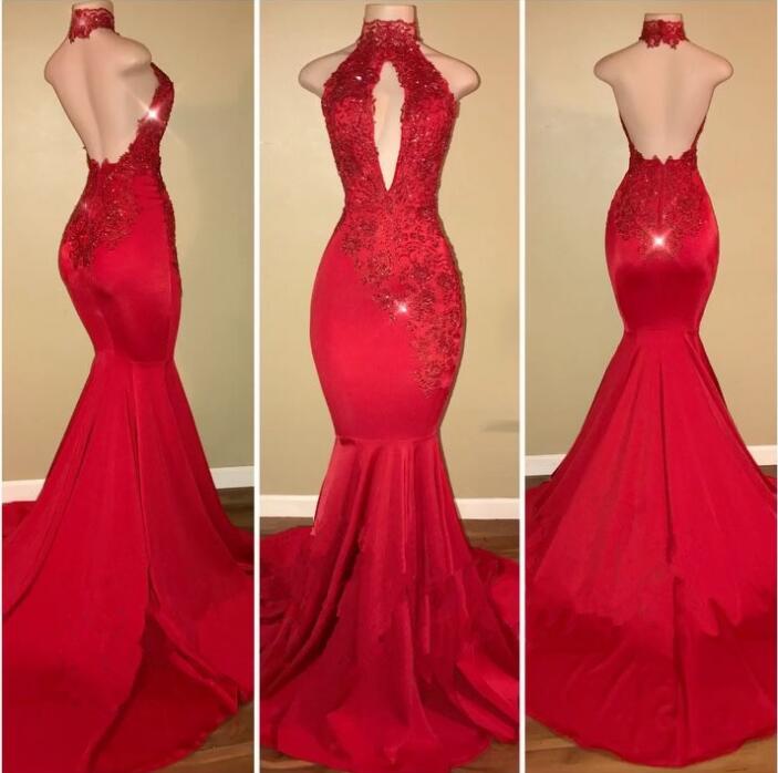 Sexy Halter Mermaid 2018 Prom Dress Long With Lace Appliques