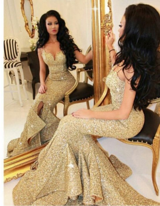 gold lace prom dress