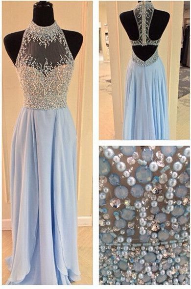 Luxurious Crystal Halter Prom Dresses Long Satin Leg Split Evening Gowns
