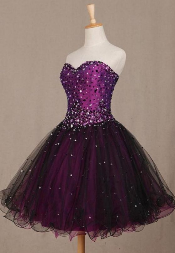 Sweetheart Homecoming Dresses, Purple Short Homecoming Dresses, Beauty Lace Up Beading Short Handmade Strapless Homecoming Dresses
