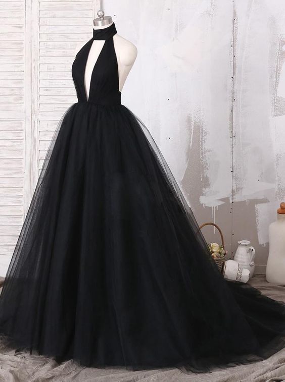 Black Long,prom Dresses Ball Gown Halter