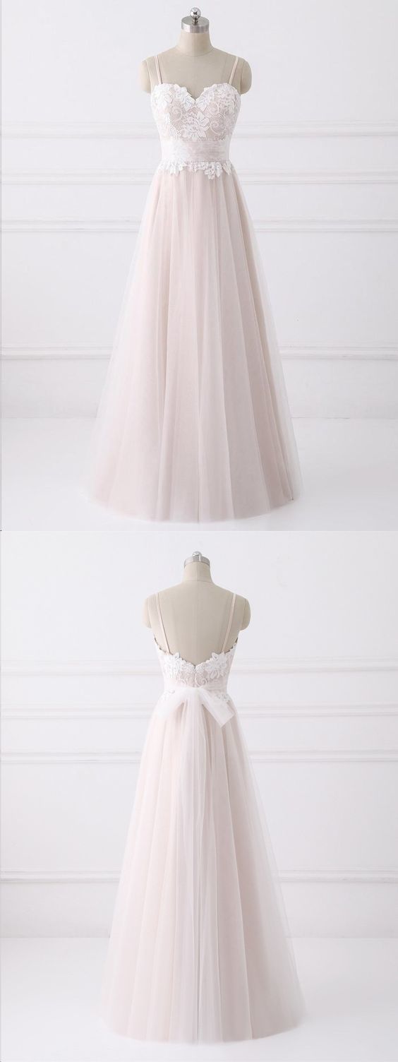 Fairy Prom Dresses With Straps Lace Long Blush Pink Beautiful Prom Dress