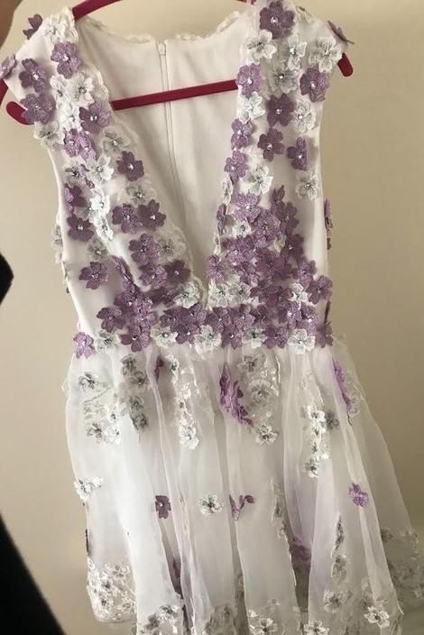 Flowy Plunging Neck Flowers Homecoming Dress