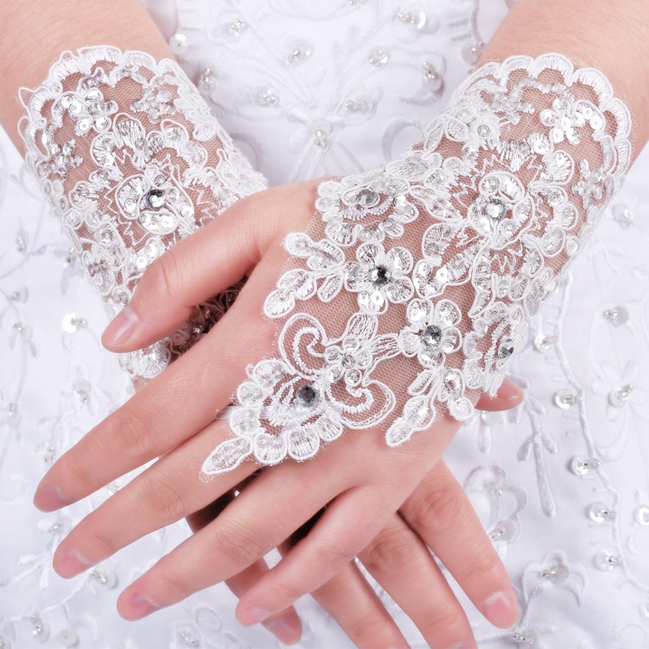 2016 new women's Exquisite Fingerless Rhinestone Bridal Gloves Lovey Prom Gloves
