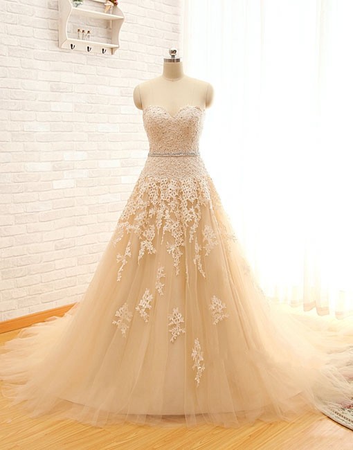 2015 Wedding Dresses Real Image Sweetheart Lace Tulle Wedding Dresses Champagne Wedding Gowns, Bridal Dresses, Vestido De Novias, Weddings