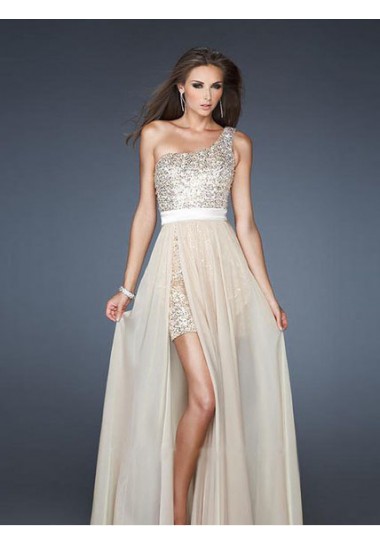 Chiffon One Shoulder Champagne Bridesmaid Dresses