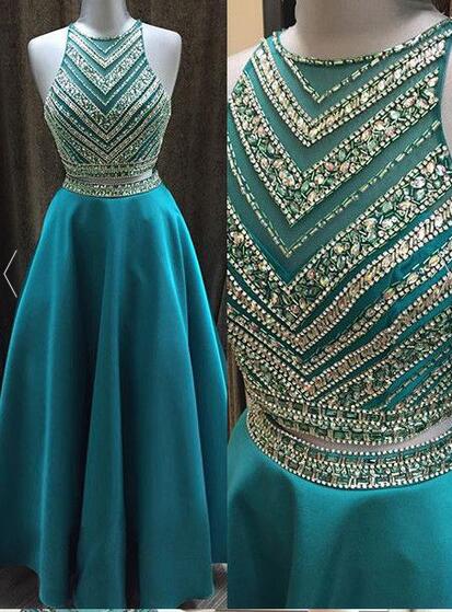2016 Long Beading A-line Prom Dresses,modest Two Pieces Prom Dress,party Dresses,formal Evening Dresses
